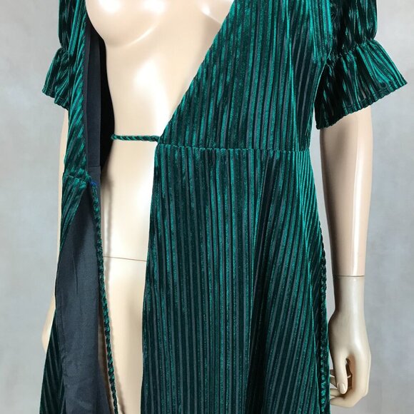 AQUA Green Velvet Striped Wrap Dress NWT XS - Picture 6 of 8